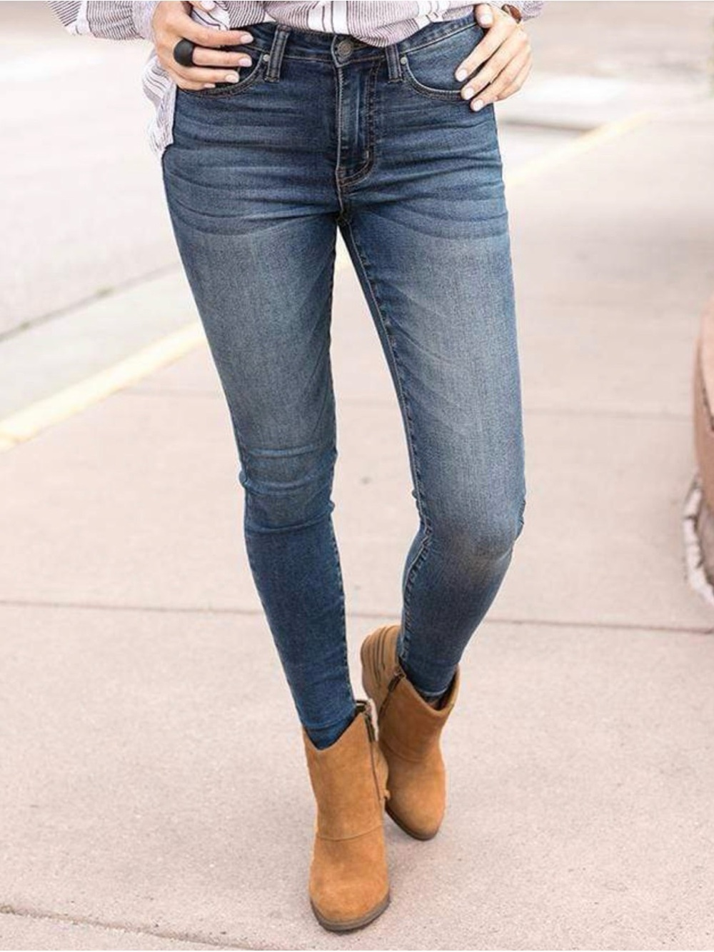 Grace & Lace Dark Mid-Wash Designer Denim Skinny Leg Jeans Size 16